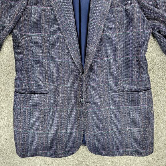 Gino Cappeli‎ Silk Sport Coat Mens 40 Long Blue Purple Windowpane Plaid 2 Button - Picture 9 of 15